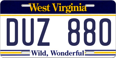 WV license plate DUZ880