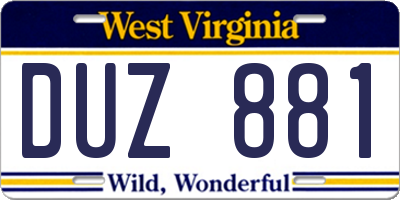WV license plate DUZ881