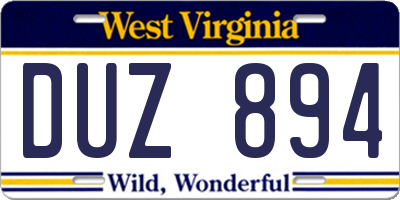 WV license plate DUZ894
