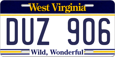 WV license plate DUZ906