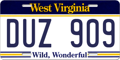 WV license plate DUZ909