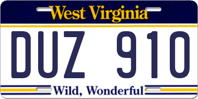 WV license plate DUZ910