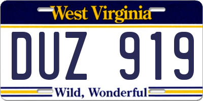 WV license plate DUZ919