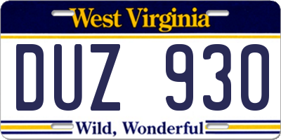 WV license plate DUZ930