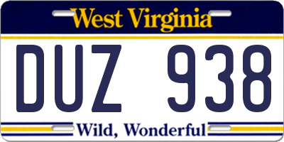 WV license plate DUZ938