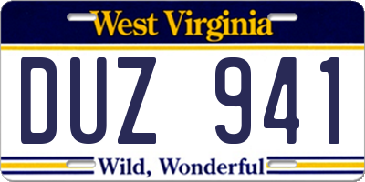 WV license plate DUZ941