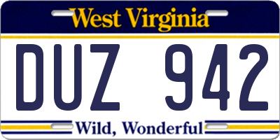 WV license plate DUZ942