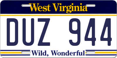 WV license plate DUZ944