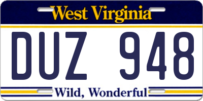 WV license plate DUZ948