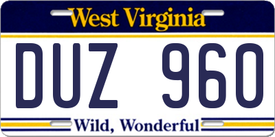 WV license plate DUZ960