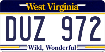 WV license plate DUZ972