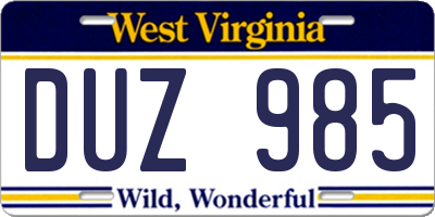 WV license plate DUZ985