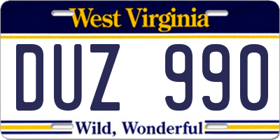 WV license plate DUZ990