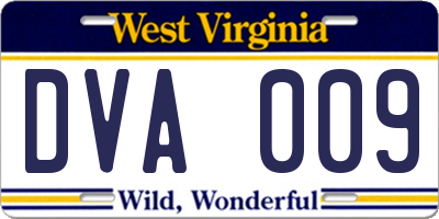WV license plate DVA009
