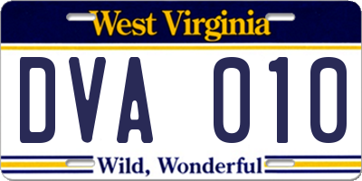 WV license plate DVA010