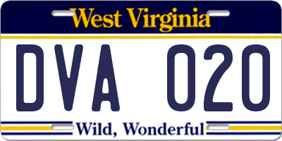 WV license plate DVA020