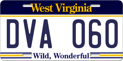 WV license plate DVA060