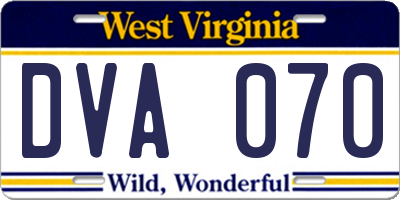 WV license plate DVA070