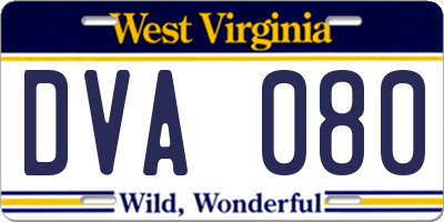 WV license plate DVA080