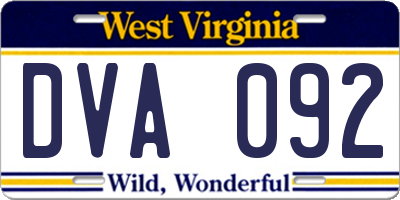 WV license plate DVA092