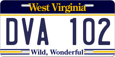 WV license plate DVA102
