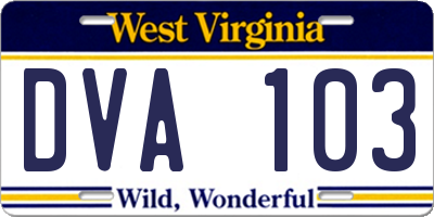 WV license plate DVA103