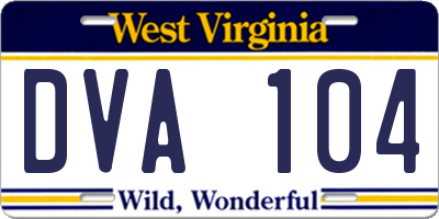WV license plate DVA104