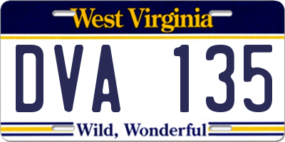 WV license plate DVA135