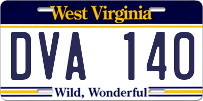 WV license plate DVA140