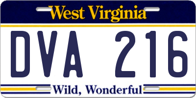 WV license plate DVA216