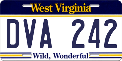 WV license plate DVA242