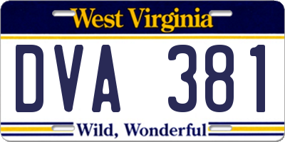 WV license plate DVA381