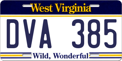 WV license plate DVA385