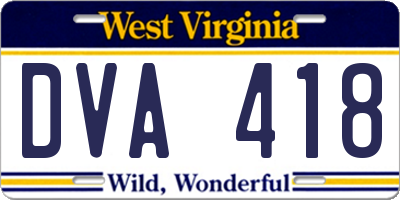 WV license plate DVA418