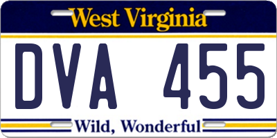 WV license plate DVA455
