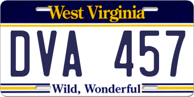 WV license plate DVA457