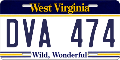 WV license plate DVA474