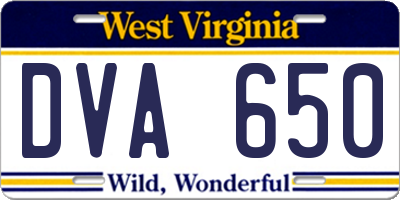 WV license plate DVA650