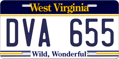 WV license plate DVA655