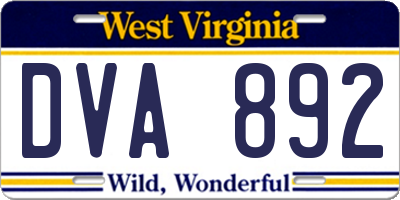 WV license plate DVA892