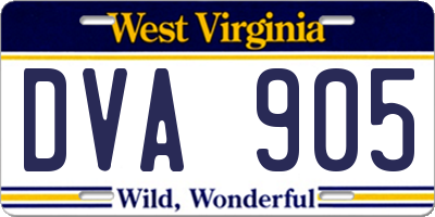 WV license plate DVA905