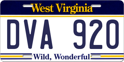 WV license plate DVA920