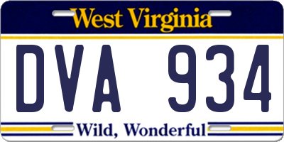 WV license plate DVA934