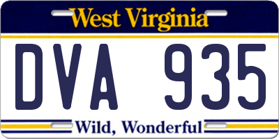 WV license plate DVA935