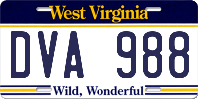 WV license plate DVA988