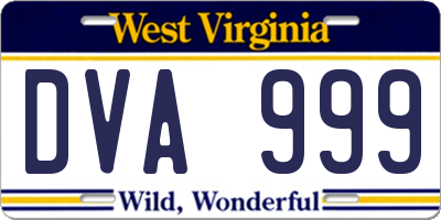 WV license plate DVA999