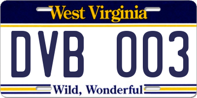 WV license plate DVB003