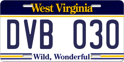 WV license plate DVB030