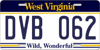 WV license plate DVB062