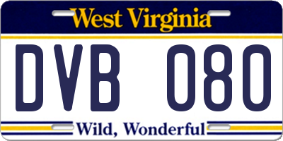WV license plate DVB080